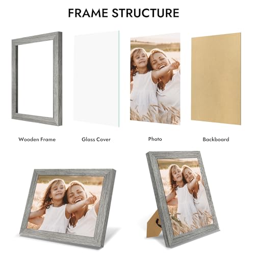 Hongkee 8x10 Picture Frame, Made of Real Glass and Wooden Frame, Horizontal and Vertical Display for Wall or Tabletop (Gre...