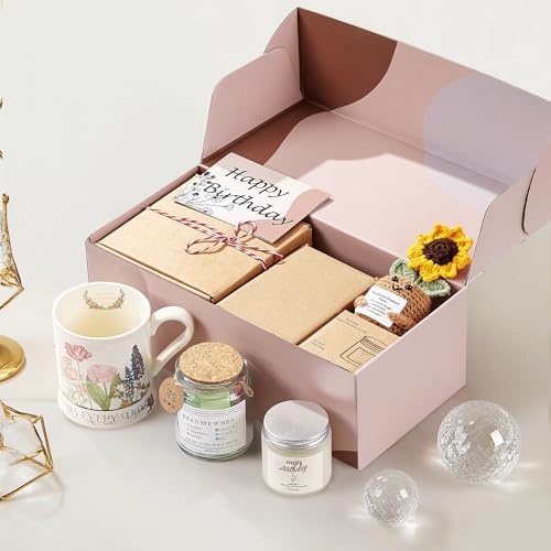 Happy Birthday Gift Set for Women - Ceramic Mug, Bible Verse Jar, Scented Candle, Sunflower & Greeting Card - Religious Bi...