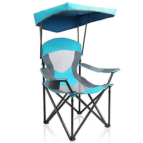 ALPHA CAMP Heavy Duty Canopy Camping Chair, 350 lbs Capacity Oversized Folding Chair with Adjustable Sunshade, Portable Su...