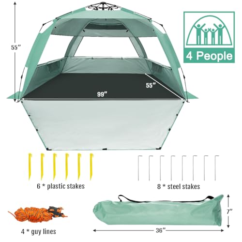 WhiteFang Deluxe Pop Up Beach Tent Sun Shade Shelter for 3-4/5-6 Person, UV Protection, Extendable Floor with 3 Ventilatin...
