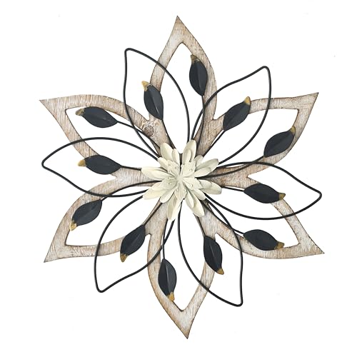 Remenna Whitewash Flowers Wood Wall Decor, Metal Rustic Wall Art Farmhouse Wall Decorations Multiple Floral Hanging Decor ...