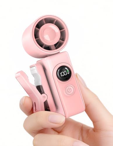 Portable Clip-On Mini Fan, Hands-Free, Turbo Personal Handheld Fans Rechargeable w/ 4 Wind & LED Display, Pocket Size Summ...