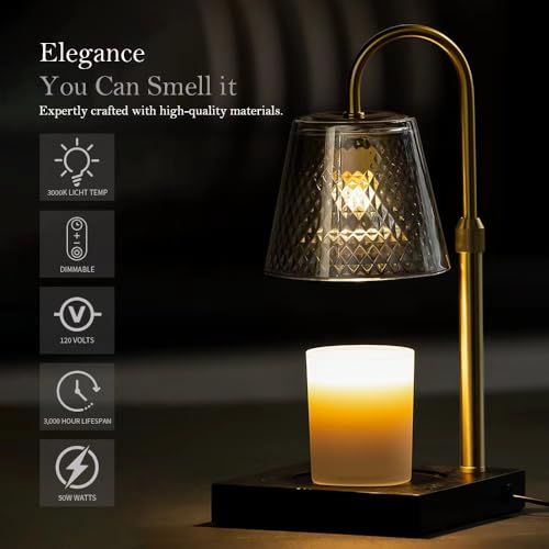 promihills Candle Warmer Lamp with Timer (2H/4H/8H), Adjustable Height Dimmable Wax Melting Lamp for Jar Candles, Electric...