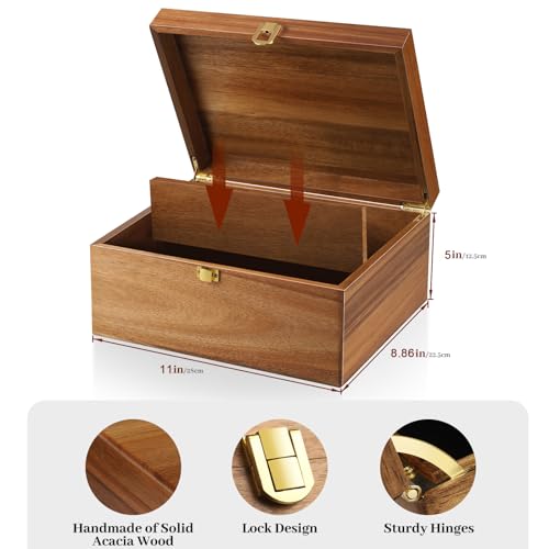 BOTOP Wooden Keepsake Box, Large Acacia Decorative Storage Boxes with a Hinged Lid, Memory Treasure Box with Dividers for ...