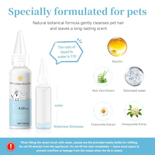 Fresh Fur Shower Brush, 3 in 1 Pet Steam Brush, Spray Hair Removal Comb for Cats ＆ Dogs - Deshedding＆ Grooming (White)