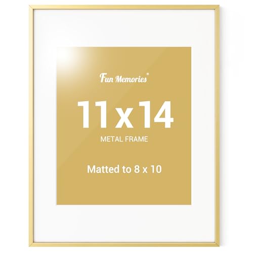 Fun Memories 11x14 Metal Picture Frame, 11x14 Photo Frames with 8x10 Removable Mat with Glass, Vertical and Horizontal Dis...