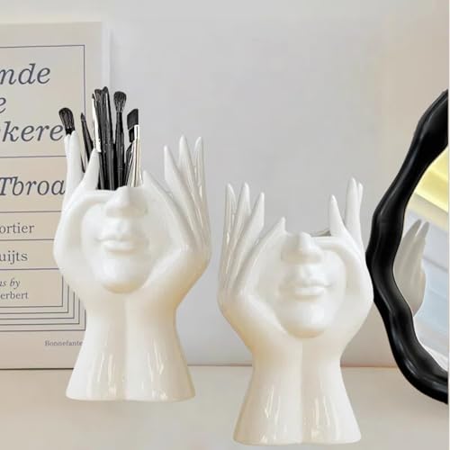 Babluble Paint Brush Holder,Ceramic Brush Organizer,Art Supply Organizer for desk,Small Flower Vase (White, Small)