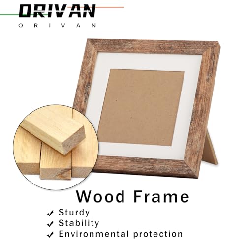 ORIVAN 6x6 Square Picture Frame Display Picture 4x4 with Mat or 6x6 without Mat Distressed Brown Wood Grain Photo Frame fo...