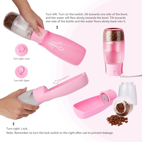 Fortuniphant 2-in-1 Foldable Pet Travel Water Bottle, Feeding Vessels for Pets, 11.8oz Water & 7oz Food Container for Dogs...