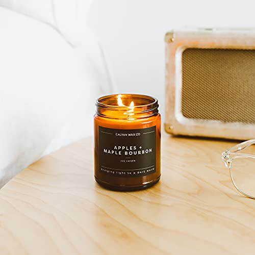 Calyan Wax Co. Apples & Maple Bourbon Scented Candle - 57 Hour Burn - Luxury Clean Soy Wax Candles - Long Lasting Amber Gl...