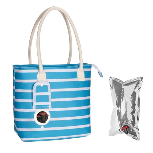 Tirrinia Wine Tote Bag, Beach Cooler for Travel Gift, Drink Purse Travel Bag with Spout for Picnic, BYOB, Party, Dinner, Pool