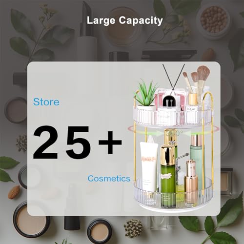 Niluks 360 Rotating Makeup Organizer - Large Capacity Spinning Perfume & Cosmetic Skincare Holder for Countertop (Pearl Wh...