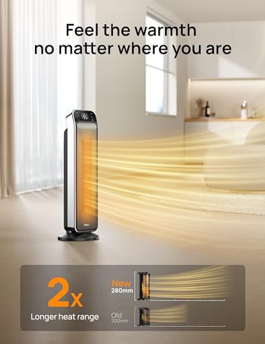 DREO Space Heater Indoor, 25" 11.5ft/s Fast Portable Room Heater with Remote and Thermostat, 3 Modes, Overheating & Tip-Ov...