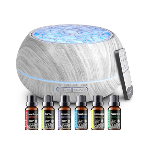 550ml Large Capacity Essential Oil Diffuser 6 Essentil Oil Set Aromatherapy Ultrasonic Air Humidifier with Timer and 7 Col...
