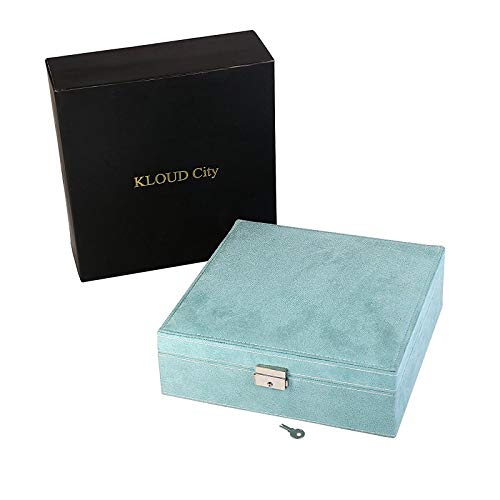 KLOUD City Two-Layer lint Jewelry Box Organizer Display Storage case with Lock (Blue)
