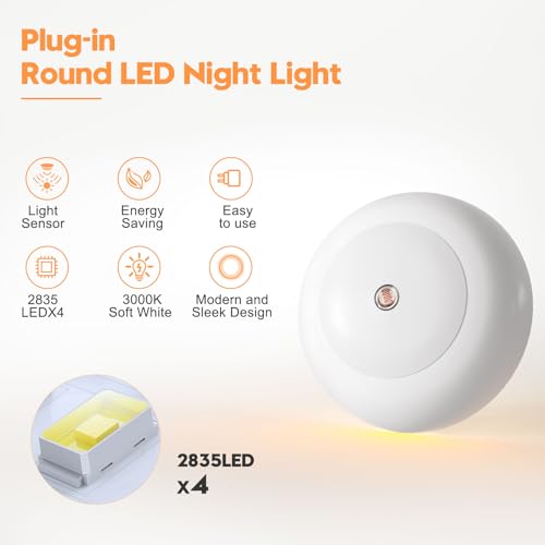 fesnne Night Light, Night Lights Plug into Wall, Dusk to Dawn Sensor Warm White Led Night Light 0.5W, 2 Pack Nightlight fo...