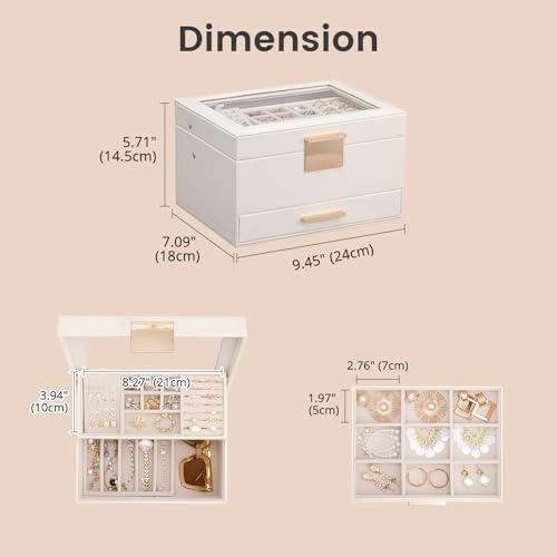 Lolalet Jewelry Box, Clear Window Jewelry Organizer with Drawer for Earrings Bracelets Necklaces Rings, Jewelry Storage fo...