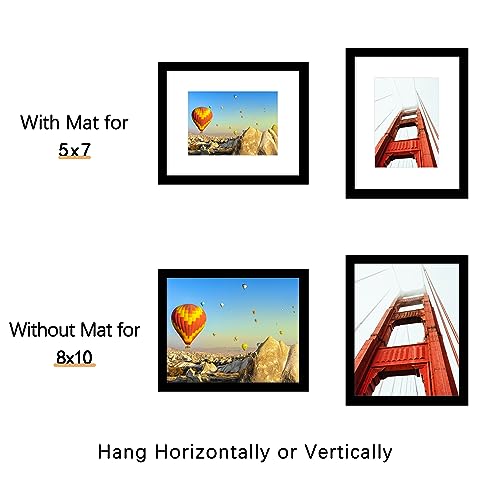 Wiscet 8x10 Picture Frame Set of 3, Display Pictures 5x7 with Mat or 8 x 10 without Mat, Photo Frame for Wall Mounting or ...