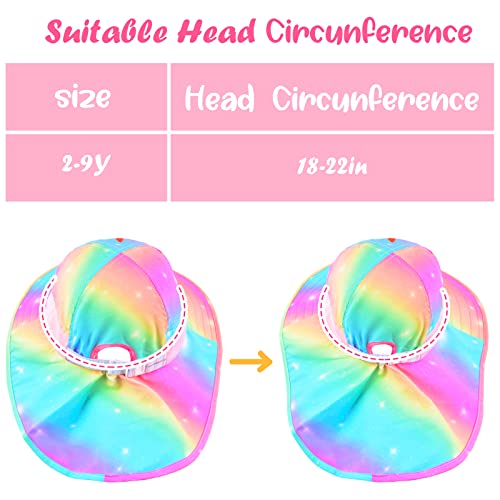 Girls Sun Hat for Kids UV Protection Unicorn Summer Hat Beach Play Hats Wide Brim Neck Flap for Girls Ponytail Hat 2-9 Years
