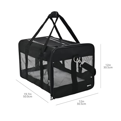 Amazon Basics Airline Approved Soft-Sided Mesh Pet Travel Carrier with Shoulder Strap, Removable Washable Fleece Pad, Top ...