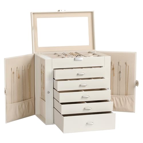 Frebeauty Large Jewelry Box,6-Tier PU Leather Jewelry Organizer,Multi-functional Storage Case with Mirror,Accessories Hold...