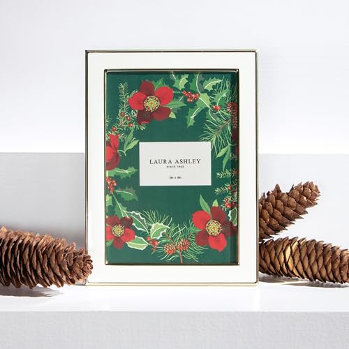 Laura Ashley 4x6 White Enamel Picture Frame, Gold Metal Edge with Easel, for Countertop, Counterspace, Tabletop Display, B...