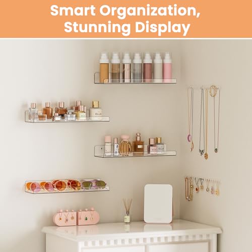 upsimples Acrylic Shelves for Bathroom Storage, 15" Floating Shelves Wall Organizer for Perfume, Make up, Skincare, Kids B...