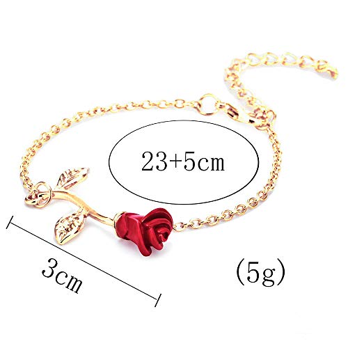 JczR.Y Rose Flower Bracelet for Women Red Rose Chain Bracelet Charm Romantic Flower Bracelet Link Fashion Valentine's Day ...