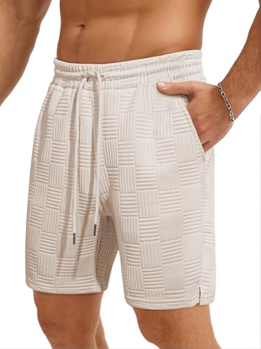 JMIERR Men's Shorts Casual Stretch Solid Short Elastic Waist Drawstring Lightweight Textured Summer Shorts