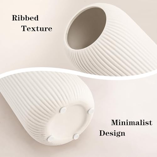 Ceramic Vase for Flowers – Modern Small Ribbed Textured Flower Vase for Home Decor, Pampas Grass, Decorative, Farmhouse, C...