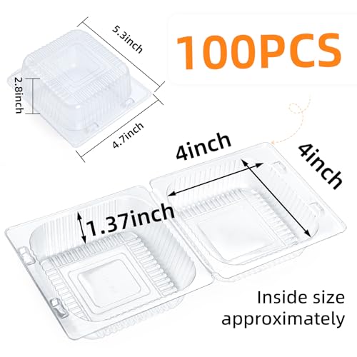 Evnlo 100 Count Clear Plastic Containers with Lids for Food, Thickened Disposable Sandwich Containers Clamshell Boxes for ...