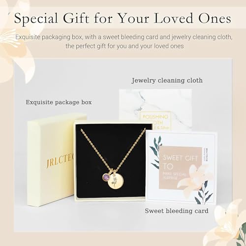 Birth Flower Necklaces for Women, 18K Gold Plated Dainty Birthstone Pendant Necklaces Handmade Birth Month Flower Jewelry ...