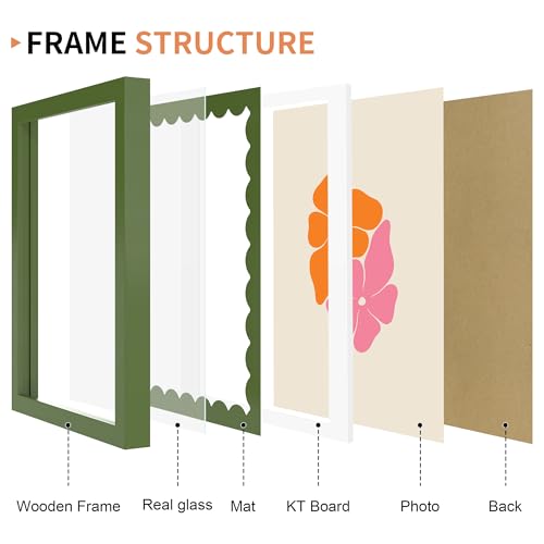 THKRLOF 8x10 Picture Frame with Real Glass, Wooden cute 8 x 10 Photo Frame with Wavy Mat for Tabletop and Wall Hanging, Gr...