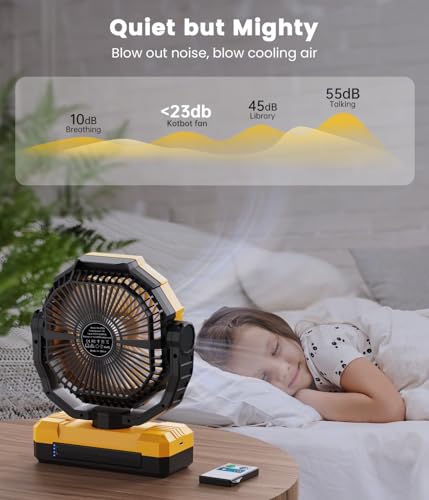 Korbot 24000mAh Detachable Battery Camping Fan - 3-in-1 Portable Camping Fans with LED & Remote - 4 Speeds Battery Operate...
