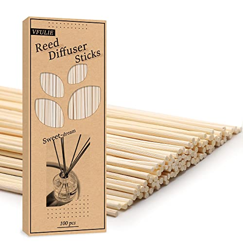 VFULIE 100PCS Reed Diffuser Sticks, 10 Inch Natural Rattan Wood Sticks Essential Oil Aroma Diffuser Sticks Refill Replacem...