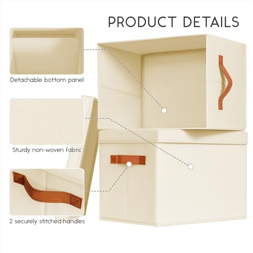 Homsorout Storage Bins with Lids - Fabric Storage Baskets for Shelves, 6 Pack Foldable Decorative Boxes with Handles, Stac...