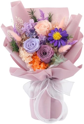 Jtoder Forever Flowers for Delivery, Preserved Flower Bouquets, Long Lasting Purple Roses, Gifts Bouquet for Mother Wife G...