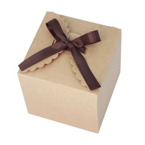 Brown Gift Boxes with Ribbon – 4x4x4" Foldable Paper Boxes with Lids, Set of 10, Eco-Friendly Small Kraft Present Boxes fo...