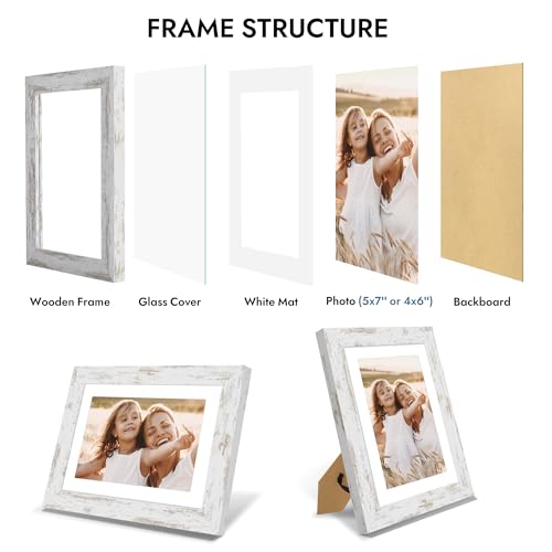 Hongkee 5x7 Picture Frame with Glass, Display Pictures 4x6 with Mat or 5 x 7 without Mat - Wall and Tabletop, 5 by 7 Photo...