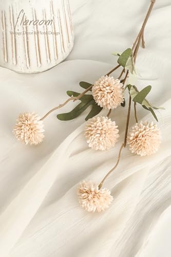 Floroom 5pcs Beige Faux Silk Mums Artificial Flowers, Bulk Fake Small Mini Chrysanthemums with Stems for DIY Champagne Wed...