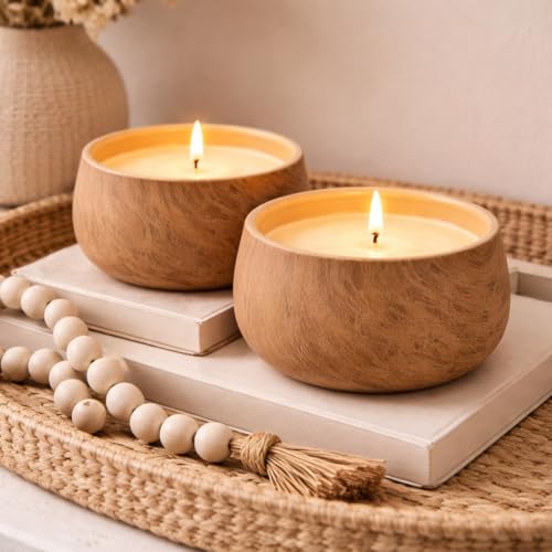 Aria Home Floral Scented Ceramic Candle Set of 2 Large 16 oz Decorative Candle Jar Clean Burning Home Fragrance Rustic Dec...