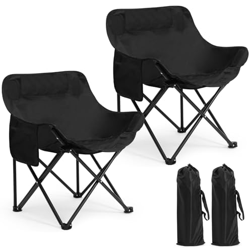 Seeloowy 2 Pack Compact Camping Chairs Portable Folding for Outside with Carry Bag Lightweight Moon Chairs for Travel Picn...