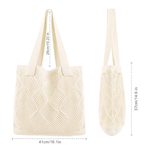 COOKOOKY Beach Bag with added lining Crochet Tote Bag for Women Shoulder Bag Hobo Casual Handbags Shopping Work Bag