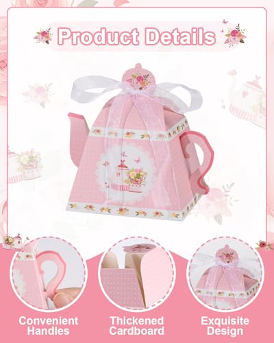Liobelon 24 Pieces Floral Tea Party Favors Boxes Centerpiece Table Decoration Teapot Favor Boxes Tea Party Treat Gift Boxe...