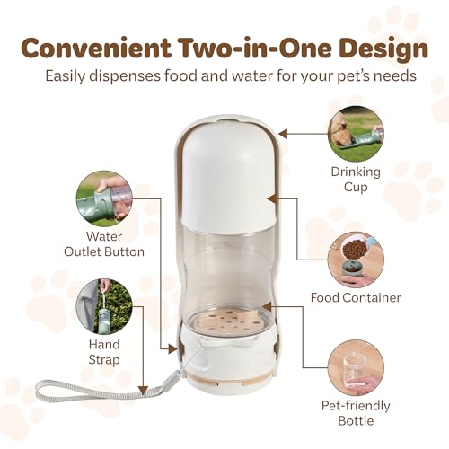 Desired Things Portable Pet Food and Water Dispenser, 2 in 1 Cat & Small Dog Water Bottle & Food Container, Lightweight, B...
