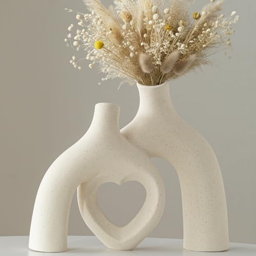 Lvases Modern Ceramic Vase, Snuggle Heart-Shaped Abstract Sculpture Vases, Minimalist Boho Home Decor for Living Room Shel...