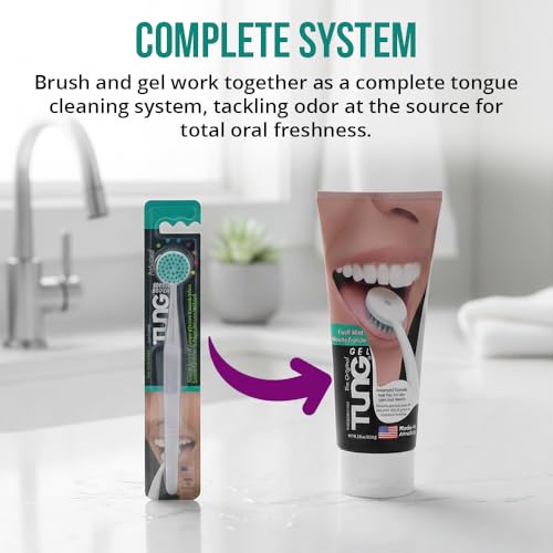 Tung Tongue Cleaning Kit, Tung Brush and Gel, Bad Breath Odor Eliminator, Halitosis Defense, USA Made (Set of 1)