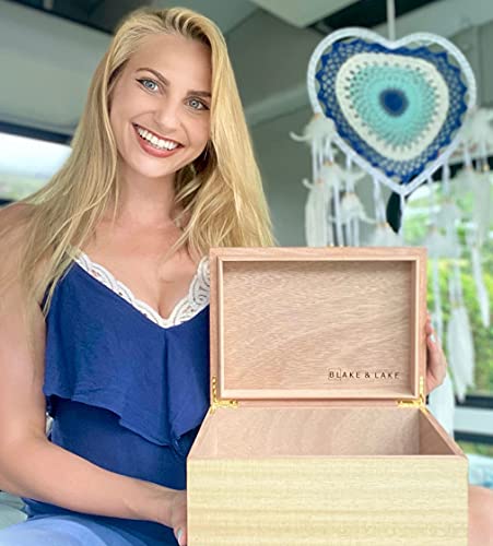 Blake & Lake Wooden Keepsake Box with Lid - Blonde Catchall Wood Storage Box - Treasure and Gift Box for Home - Decorative...