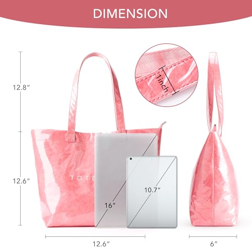 KALIDI PVC Zipper Tote Bag, Jelly Kraft Paper Beach Bag Large Hobo Carry All Travel Shopping Handbag Plastic Shoulder Bag