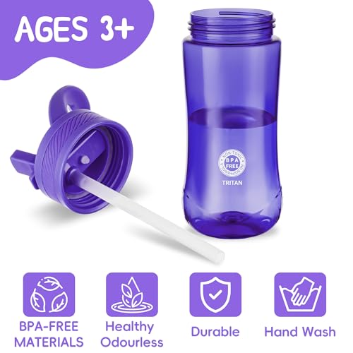 Kids Water Bottle, Dustproof Leakproof Cover, BPA Free Tritan Water Bottle Kids With Volume Markings Drinking 14oz Clear W...